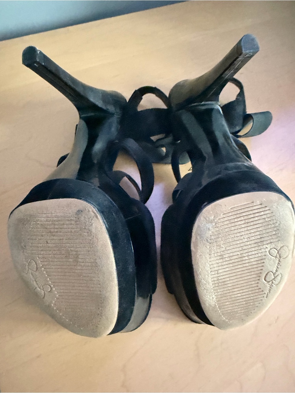 Jessica Simpson Black Suede Strappy Platform Stilettos